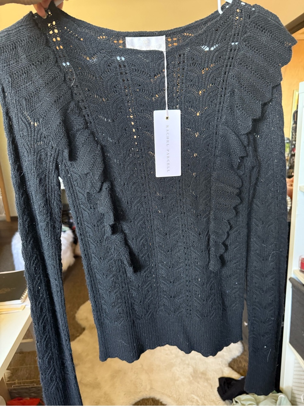 Black Ruffled Knit Sweater